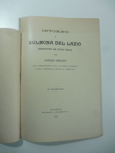 Intorno a Sulmona del Lazio distrutta da Lucio Silla. Seconda edizione
